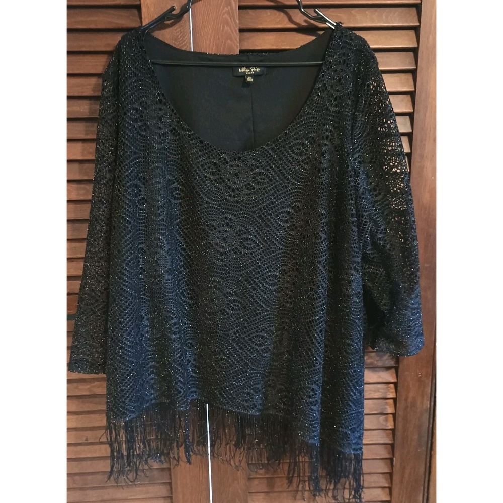 Melissa Paige Plus‎ Size 2X Black Silver Glitter Boho Fringe
